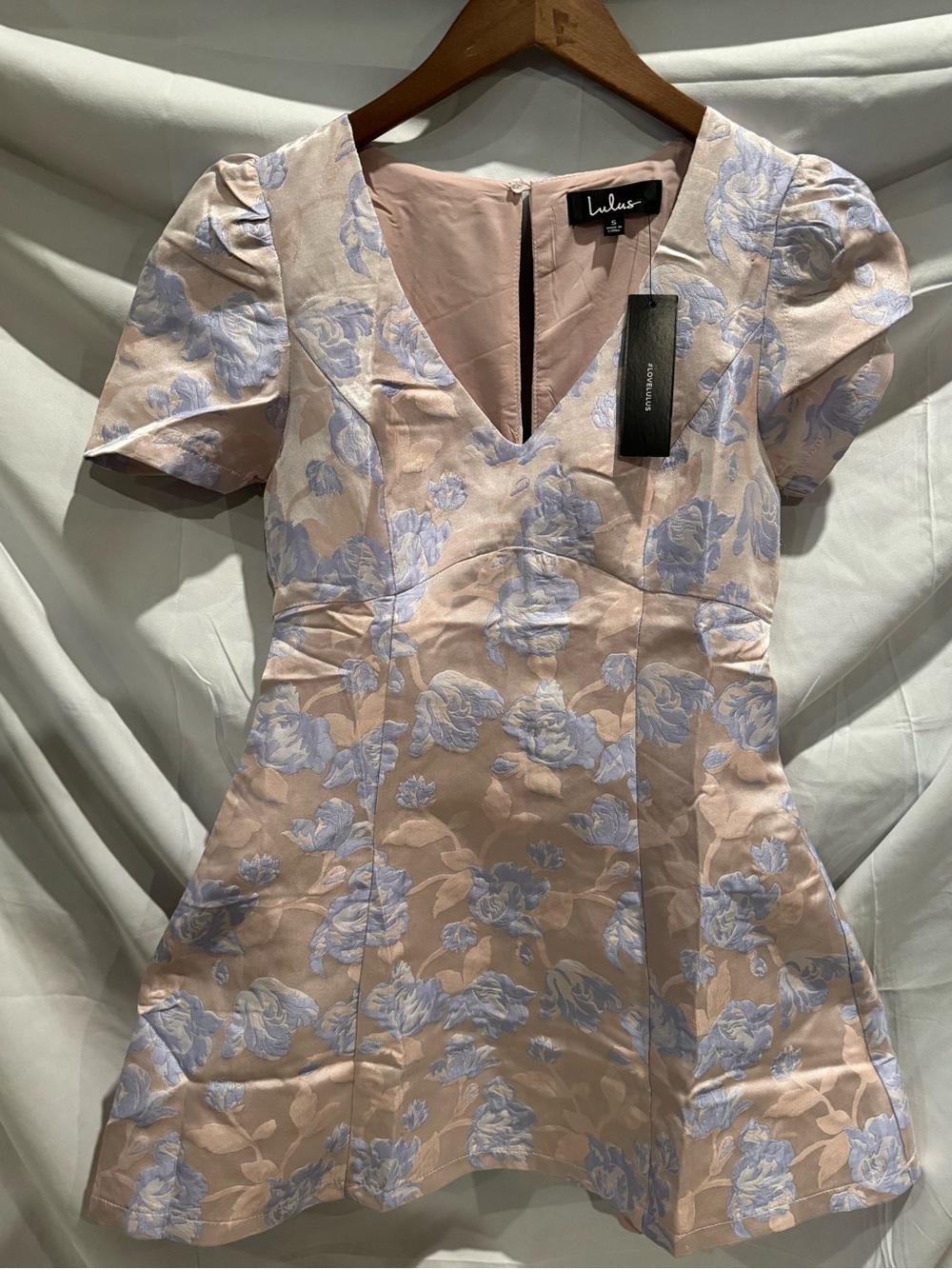 Lulu's Blush Pink Floral Jacquard V-Neck Mini Dress